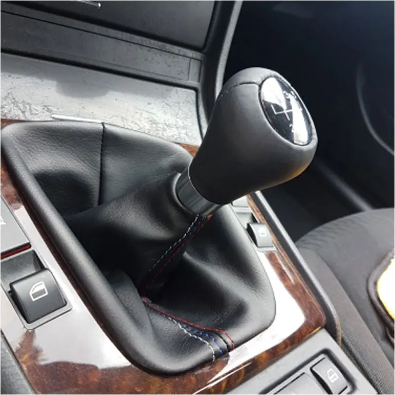 Free Shipping Car Shift Gear Stick Manual Handbrake Gaiter Shift Boot Black Leather Boot For BMW 3 Series E36 E46 M3 Car Styling