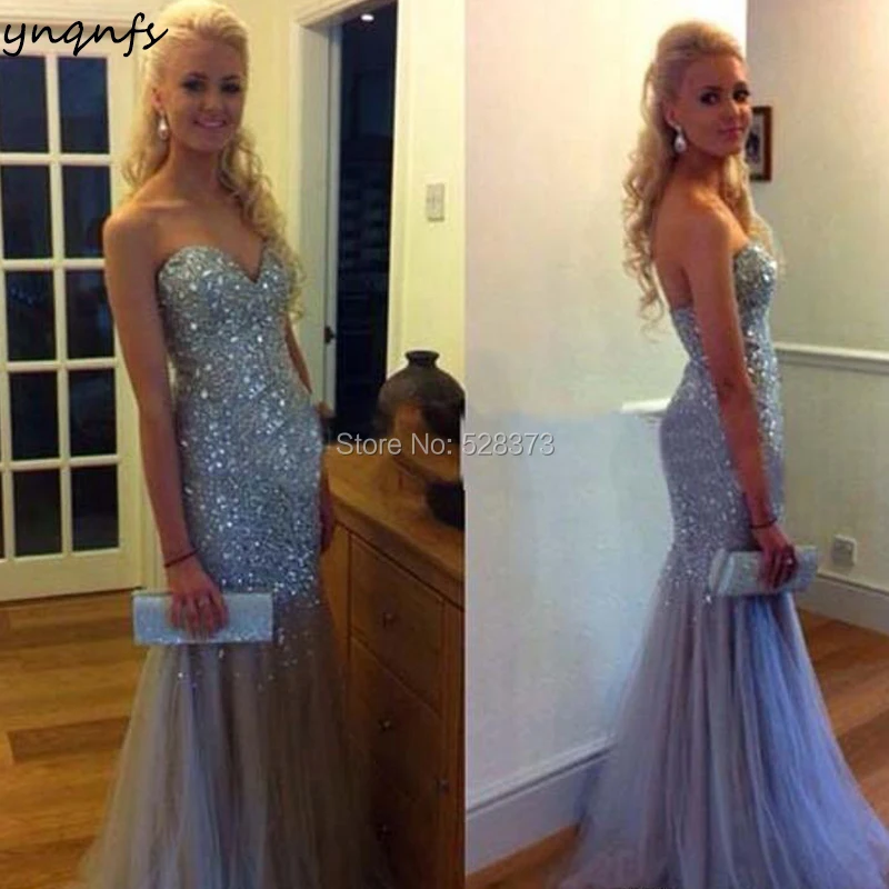 

YNQNFS Elegant Crystal Dress Heavy Beaded Sexy Mermaid Evening Party Abendkleider Vestido Formal Dress Robe de Soiree ED201