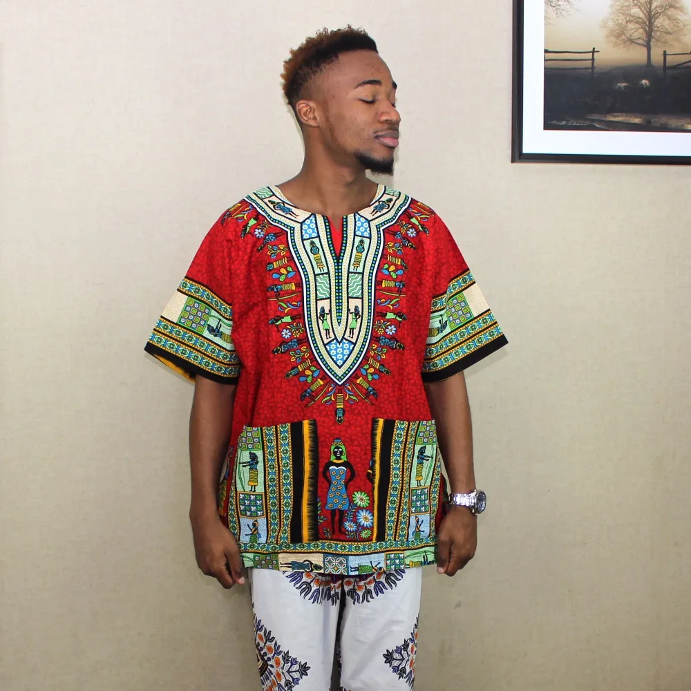 (fast shipping) 2016 Newest Fashion Design African Traditional Print 100% Cotton Dashiki T-shirt for unisex