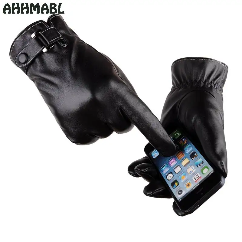 

Fashion Men's Classic Black Winter Leather Gloves Sport Driving Touch Screen Gloves Male Military Tactical Warm Mitterns G510