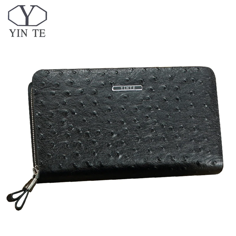 YINTE Fashion Cow Leather Men's Clutch Wallet Long Wallet Clutch Wrist Bag Black Wallets And Purses Card Holder Portfolio T027-2