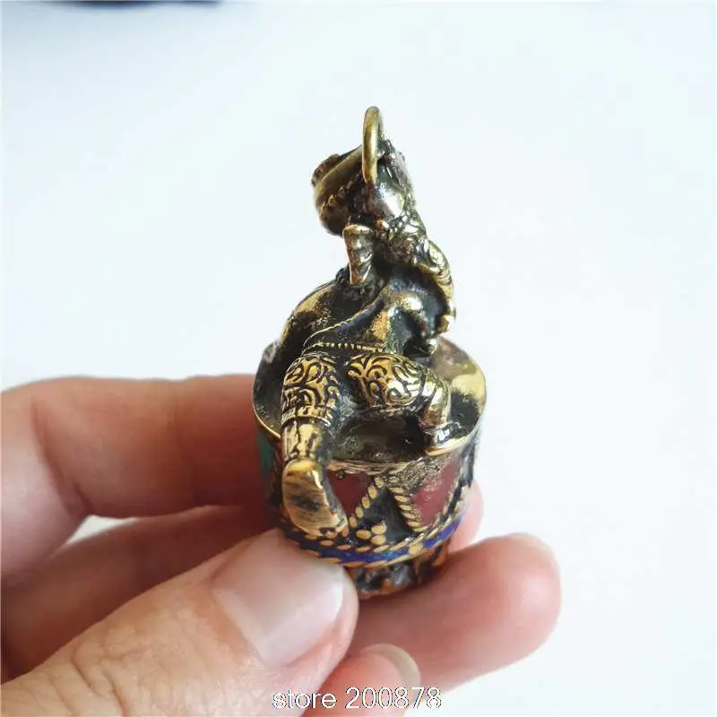 TBP610 Indian Ganesh Vajra sitted Brass Elephant God Nepal Rudraksha Amulet Jewelry Hindu totem