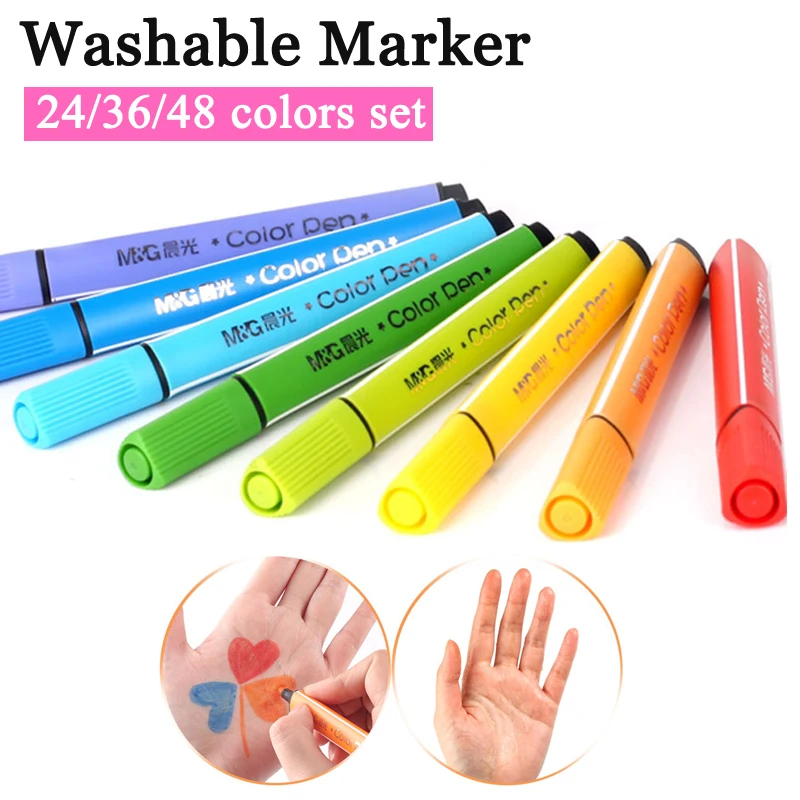 Washable Watercolor Marker Pen Set 24/36/48 Colors Non-toxic for Child Kindergarten School Students Art Markers Artistic Drawing