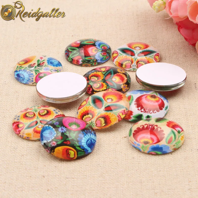 

reidgaller 50pcs Glass Cabochon 12mm Mixed flatback handmade round Jewelry cameo cabochons for earrings