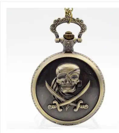 Cool Bronze ONE PIECE Pocket Watch Skull Bone Quartz Watch With Chain Gift For Christmas Birthday New Year Free Shipping PM52