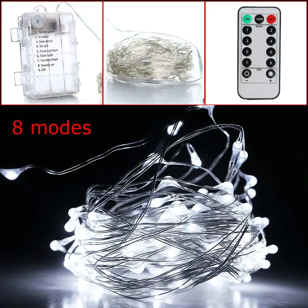 

10m 100LED Battery Operated Led String Light Waterproof Wireless Remote Control Dimmable Starry Fairy String Light For Indoor