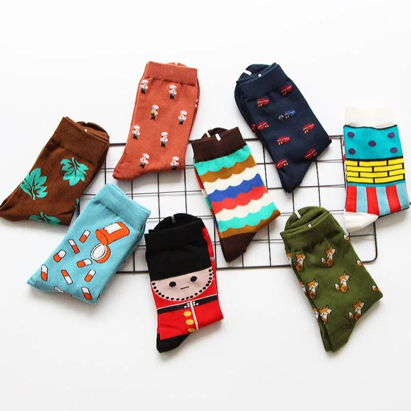 Harajuku Street Tide Casual Men Cotton Cartoon Socks Happy Socks For Couple Friend Dog Watermelon Guard Mens Weed Leaf Socks