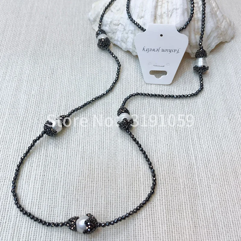 Personality vintage fashion sweater chain natural black gall pearl necklace with long style accessories