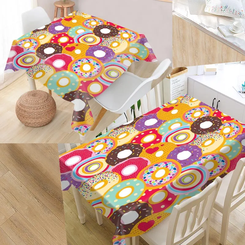 Donuts Pattern Custom Table Cloth Oxford Print Rectangular Waterproof Oilproof Table Cover Square Wedding Tablecloth