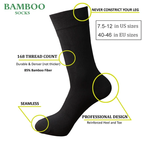 Imagen 2 del producto Calcetines Match-Up de color gris bambú para hombre, calcetines de vestir de negocios antibacterianos transpirables (6 par/lote)