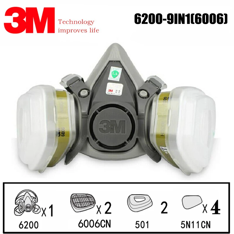 3M 6200+6001/6002/6003/6006 Half Facepiece Reusable Respirator Gas Mask Protect Against Painting Spraying Acid