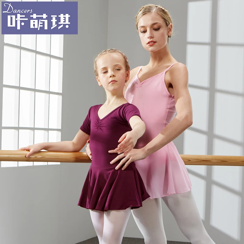 Vestido de dança infantil, vestidos de verão de algodão para meninas, vestido de prática de dança com manga curta, roupa de balé infantil, uniforme de dança com 10 cores