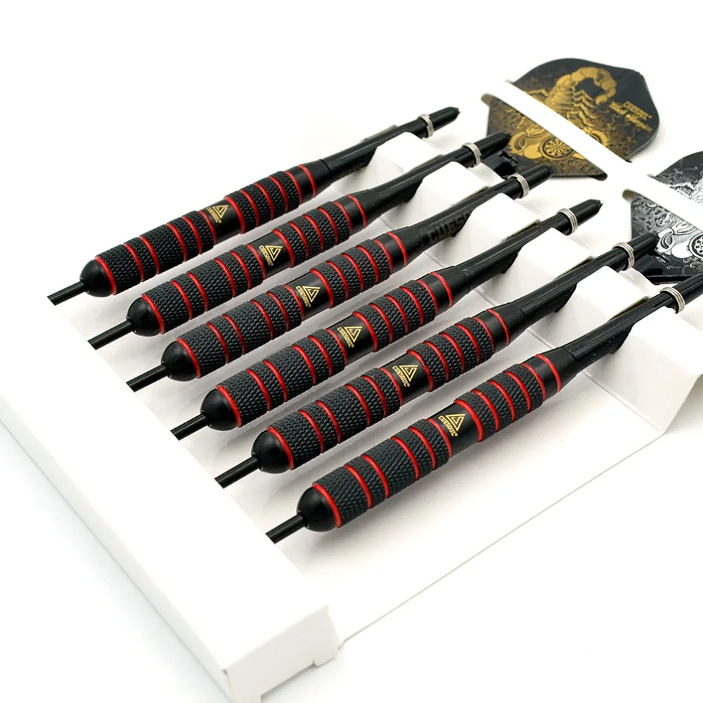 CUESOUL Red 20g/22g/24g Steel Tip Black Coated Brass Dart Set - Pack of 6 Pcs