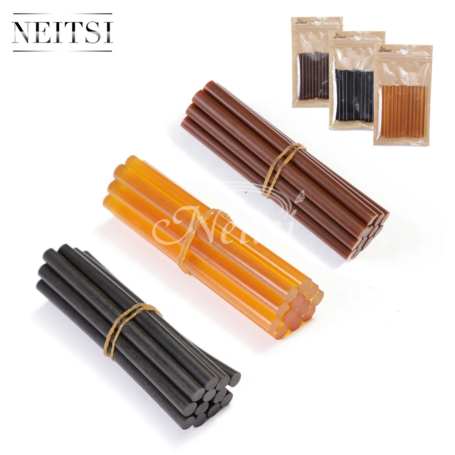 Neitsi  12pc/pack 7.8mm * 100mm Hotmelt Keratin Glue Sticks High Quality Melting Hot Gun Glue Stick Black Brown Yellow Color