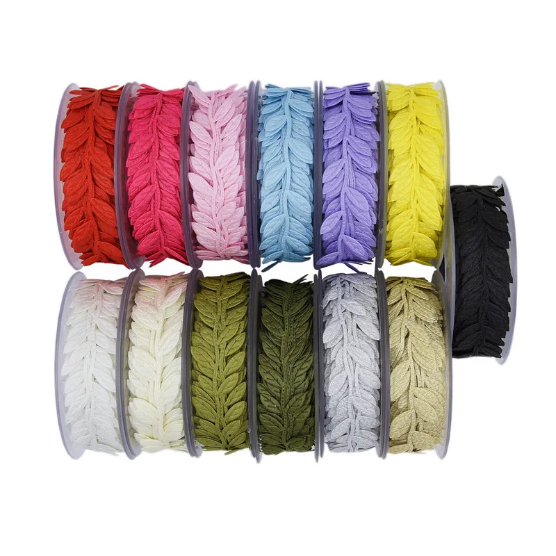 15Meters 13Colors Ultrasonic Embossing Leaves Ribbon Leaves Lace Decorative Lace Trim Gift Packaging