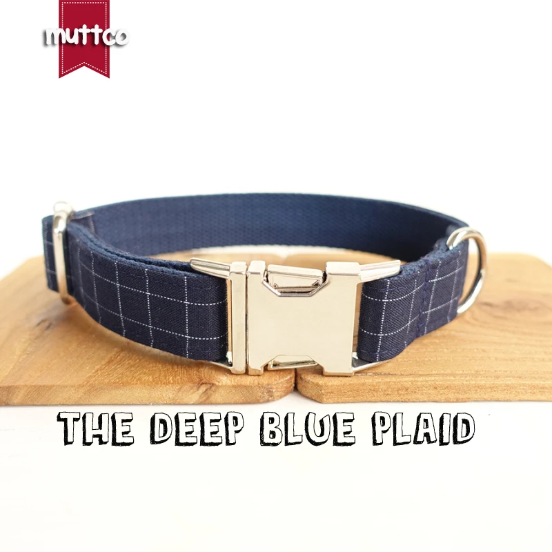 MUTTCO retailing cool plaid collar handmade dog collar THE DEEP BLUE PLAID 5 sizes dog collar UDC021