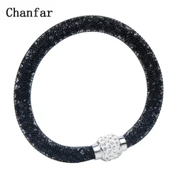 Chanfar Net Mesh Bracelet For Women Resins Crystal Fill Ball Metal Magnetic Clasp Multiple Color Bangle Fashion Jewelry