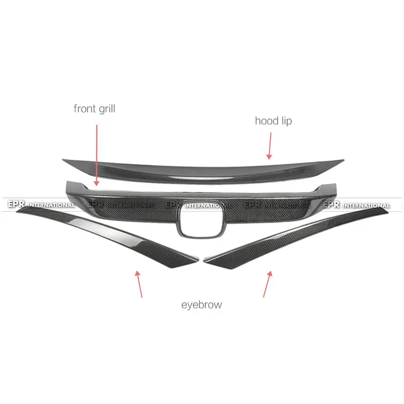 Car-styling For Honda 10th Generation Civic FC Carbon Fiber Front Grill Cover And Hood Lip Fibre Eyebrow Eyelid Stick on Type