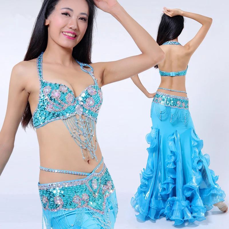 Performance Belly Dancing Costumes Oriental Dance Outfits 3pcs Women Belly Dance Costume Set Bra Belt Skirt