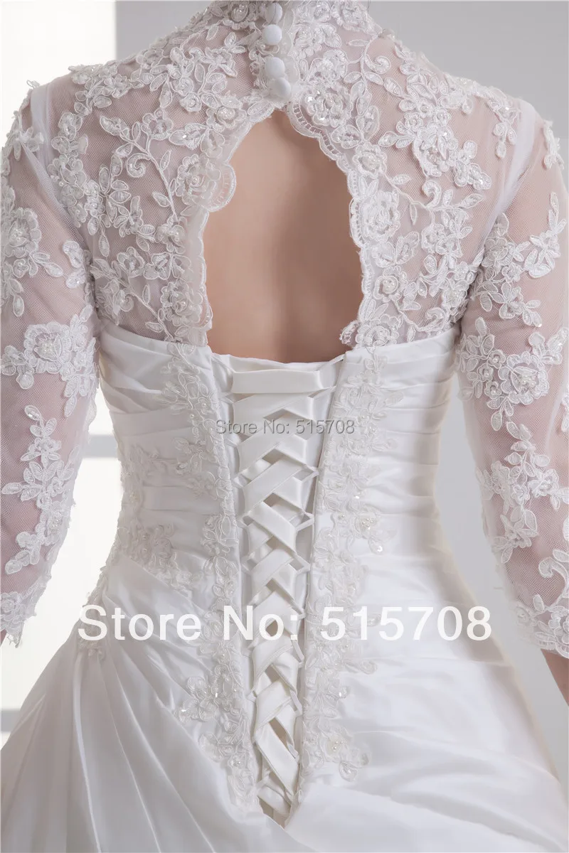 V Neck Lace White Ivory Hollow Back Bridal Gowns Half Sleeves Lace Up Court Train A Line Wedding Dresses Custom Make