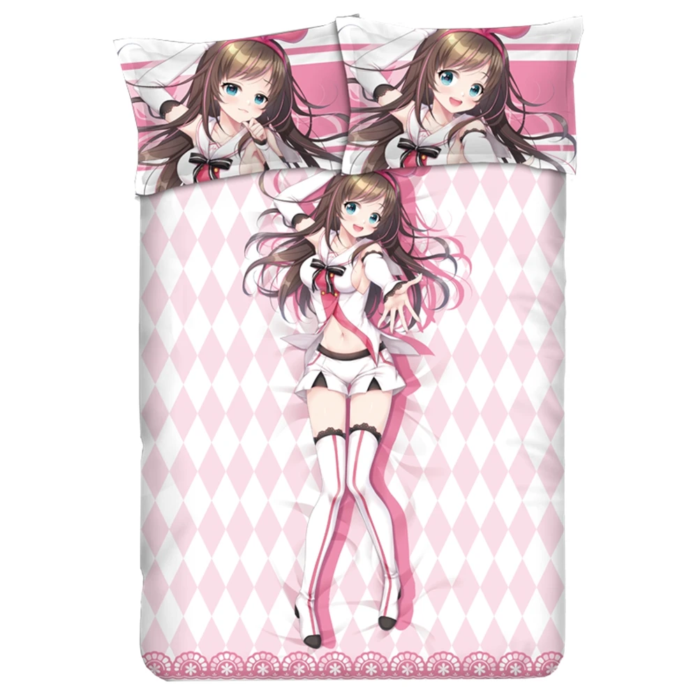 Anime YouTuber A.I. Channel A.I Games Bedding Sets AI Kizuna AI Cosplay Pink Comforter Set Bed Flat Sheet Quilt Cover Pillowcase