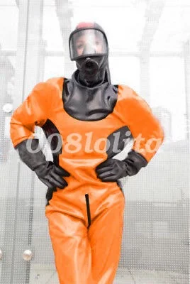 

New Latex Rubber Gummi Bodysuit Costume Ball Firefighter Catsuit Does not include gas masks