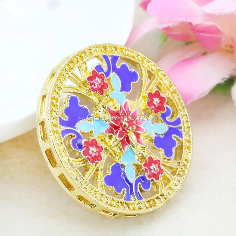 Flower Bordure Cirque Cloisonne DIY Beads Fashion Jewelry Making Pendant Antique Clothing Fitting Crafts Girl Gem Wholesale 39mm