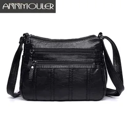 Annmouler moda damska Crossbody torba czarny miękki sprana skóra torba na ramię Patchwork torba mała torba klapowa dla dziewczynek