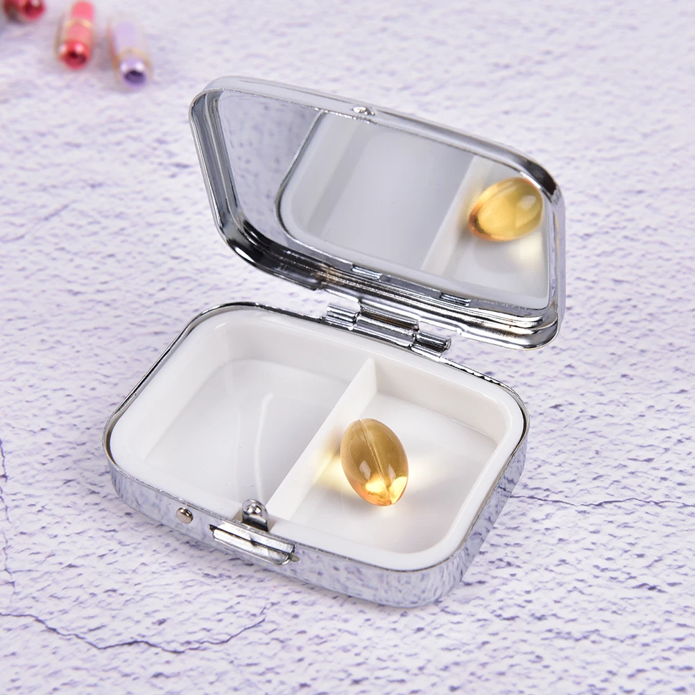 Portable colorful Pill cutter Splitters Folding pill case Metal Pill box for Medicines Organizer color random