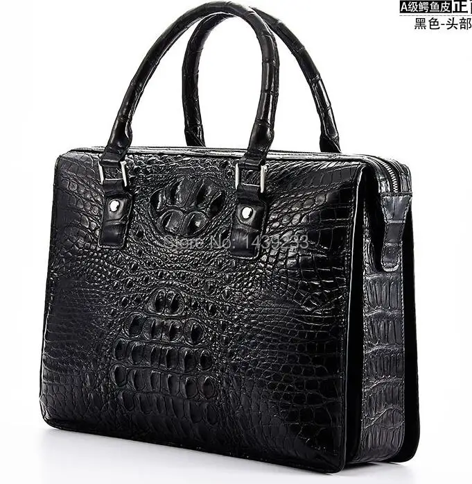 Tailand Import 100% Genuine/Real Crocodile Skin Men Briefcase Laptop Bag, Top Luxury Men Business bag Black, Free Shipping