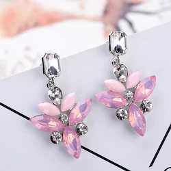 New Arrival Elegant Floral Design Pendant Earrings Crystal Rhinestone Piercing Stud Earrings For Women Girls Gift Jewelry