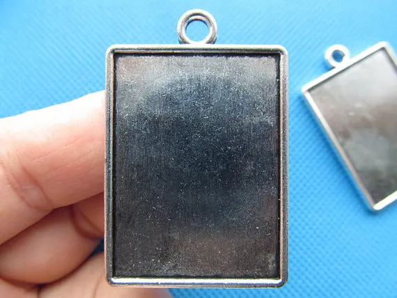 20pcs Antique Silver tone Rectangle Base Setting Tray Bezel Pendant Charm/Finding,fit 26mmx36mm Cabochon/Cameo,Double Same Side