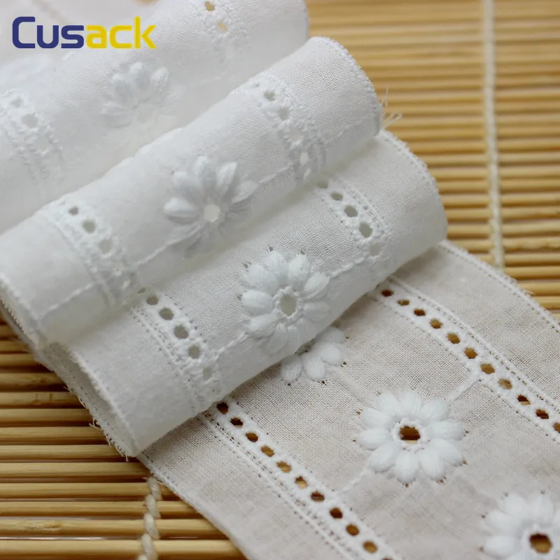 3 Meter 6.2 CM White 3D Embroidered Flower Lace Trims Costume Ribbon Applique Cotton Home Textiles Sewing Lace Fabric Cusack