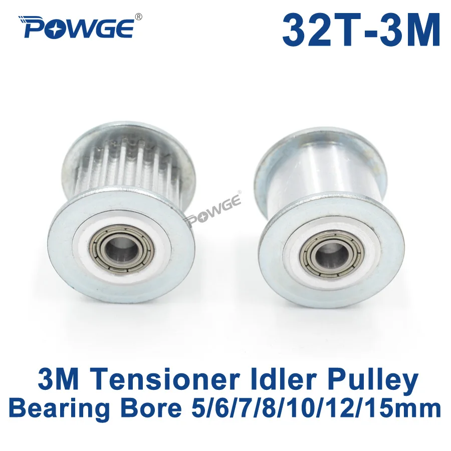 POWGE 32 Teeth 3M Idler Pulley Tensioner Wheel Bore 5/6/7/8/10/12/15mm with Bearing Guide 3M synchronous Gear HTD3M 32teeth 32T