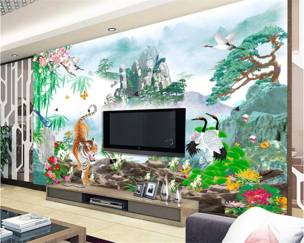 

beibehang Large custom wallpaper Tiger Egrets Hand-painted scenery Mountain downhill Photo wallpaper painting papel tapiz