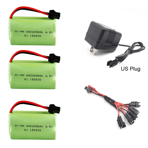 

4.8V 2400mah Ni-Mh AA battery pack with charger 5in1 cable set for RC Car boat robot model toys SM plug high capacity 4.8V nimh