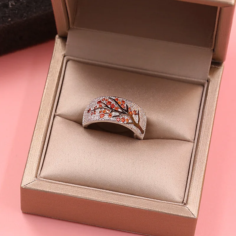 fashion Shiny Tree Branch Ring of colorful Crystal zircon branch Rings for Women Unique Punk Branch wedding party Jewelry gift