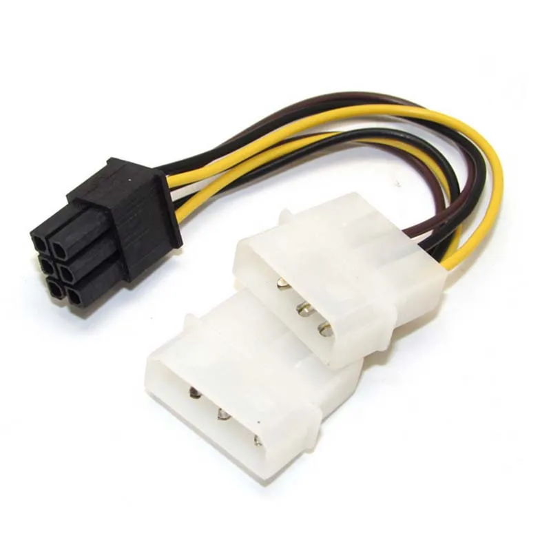 Dual 4 Pin Molex IDE to 6 Pin PCI-E Graphic Card Y Power Cable Adapter cord new