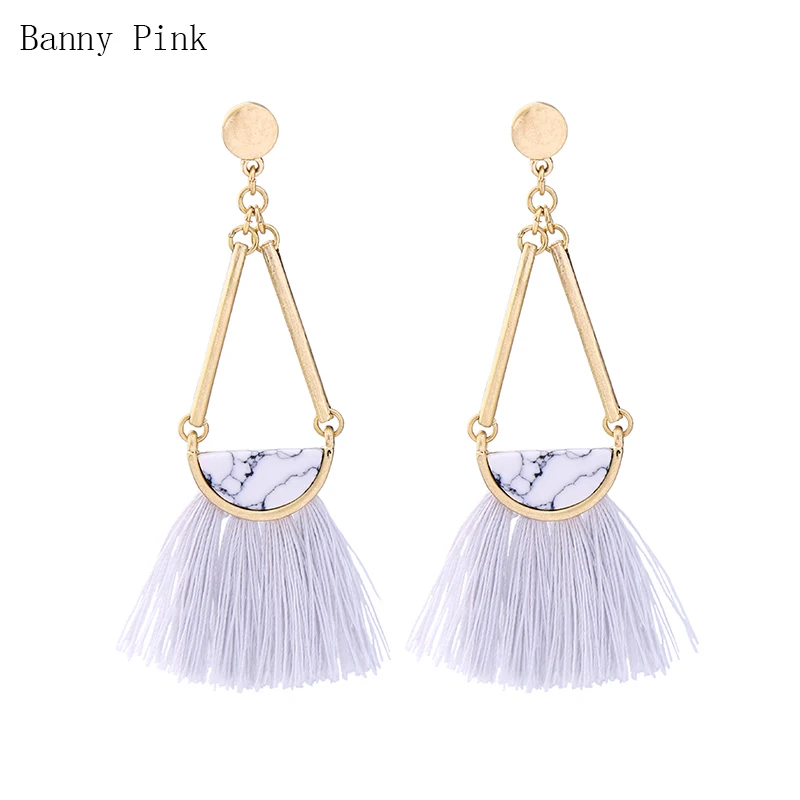 Bohemia Tassel Pendant Studs Earrings For Women Ethnic Geo Resin Post Earrings Fashion Jewelry Pendientes Chunky long Earrings