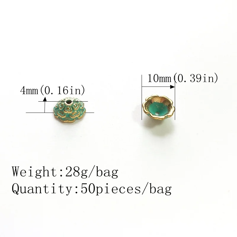 50pcs 10mm Patina Plated Zinc Alloy Green Spacer Bead End Caps For DIY Beads Bracelet Necklace Jewelry Findings PJ022