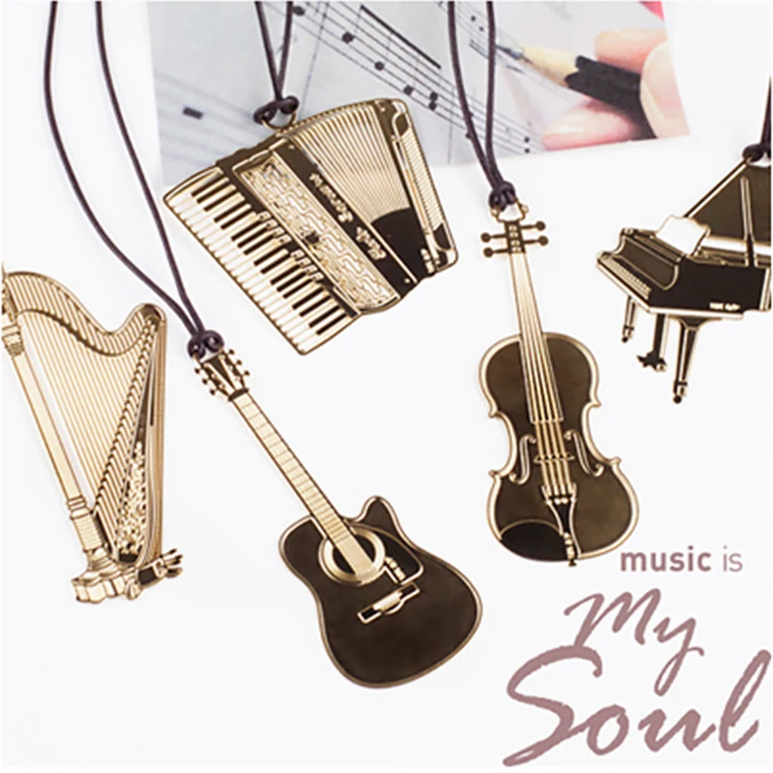 musical instrument bookmark students stationery creative metal bookmarks chain school supplies book decor gifts for reader,kids