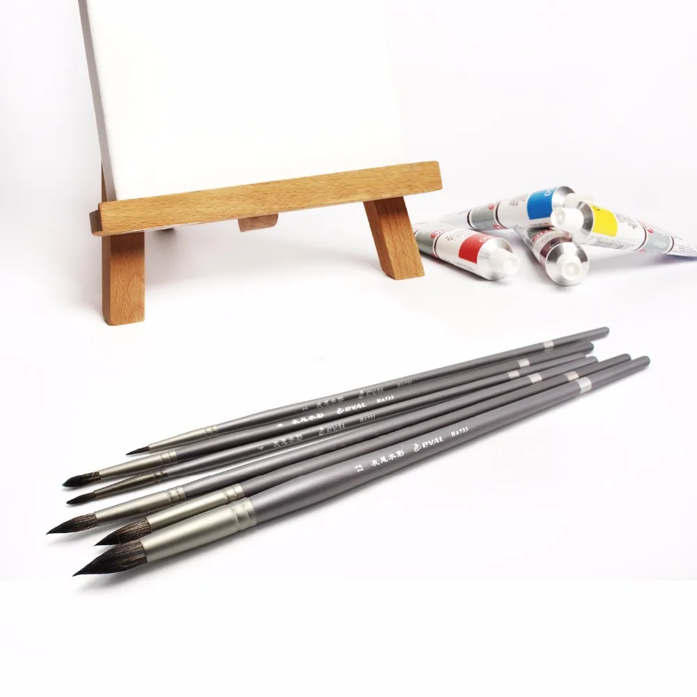 6 Pcs Artist\'s Paint Brush Gouache Brushes Hair Squirrel Round Brush for Watercolor Oil Acrylic Art School Supplies material6 Pc