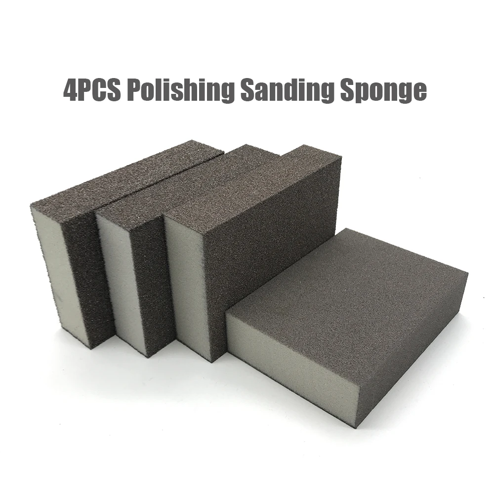 4pc Polishing Sanding Sponge Block Pad Set Sandpaper Assorted Grit 60 120 240 400