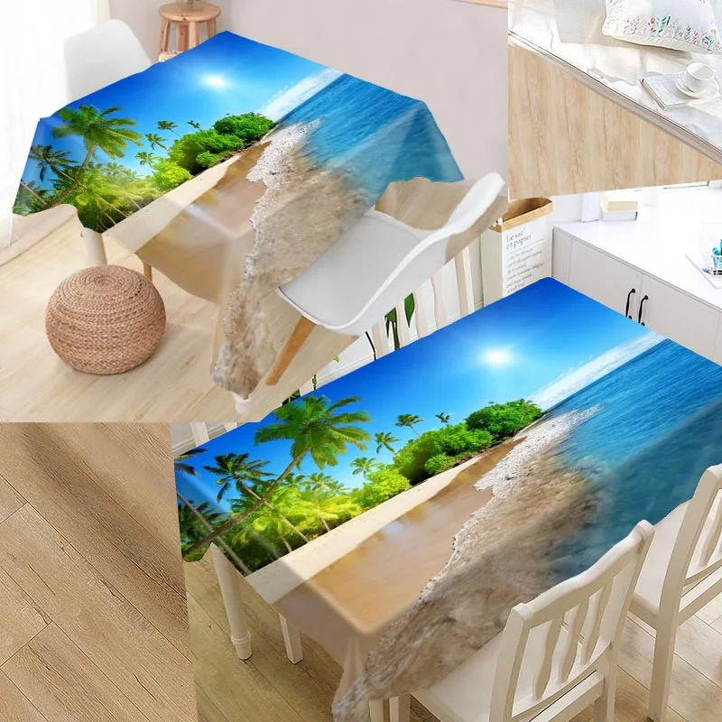 

Custom Ocean Palm Trees Modern Dustproof Tablecloth High Quality Print Tablecloth Everything for Home and Kitchen