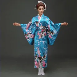 Yukata Kimono Sexy con Obi para mujer, vestido de noche, disfraz de Cosplay japonés, Floral, talla única, azul Lago, tendencias nacionales