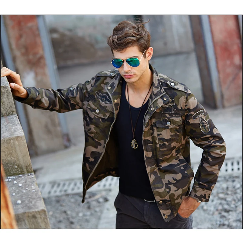 Fashion men\'s long sleeve jacket military style camouflage jacket male youth Autumn men 100% cotton Canvas multi pocket coat