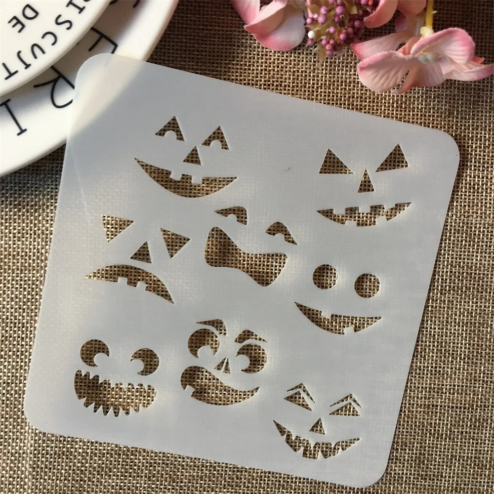 1Pcs New 5*5inch Face Ghost Halloween DIY Layering Stencils Painting Scrapbook Coloring Embossing Album Decorative Template