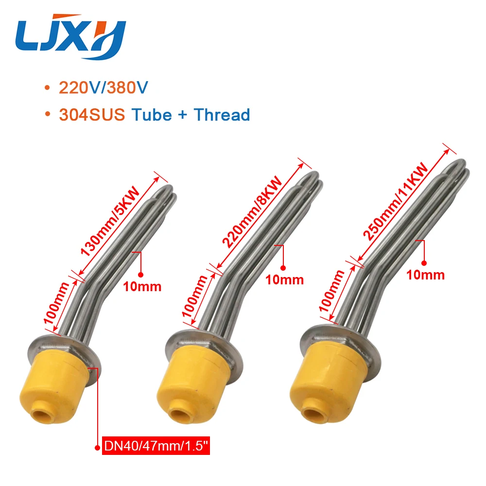 LJXH DN40/47mm/1.5'' Electric Heating Element 220V/380V 304SUS Power 5KW/8KW/11KW Heater Pipe for Brewing Equipment,Winemaking