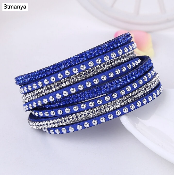 Punk leather bracelet New Fashion Rhinestone bracelet Punk Style Multilayer Bracelets & Bangles Rivet Bracelet For Women 8087