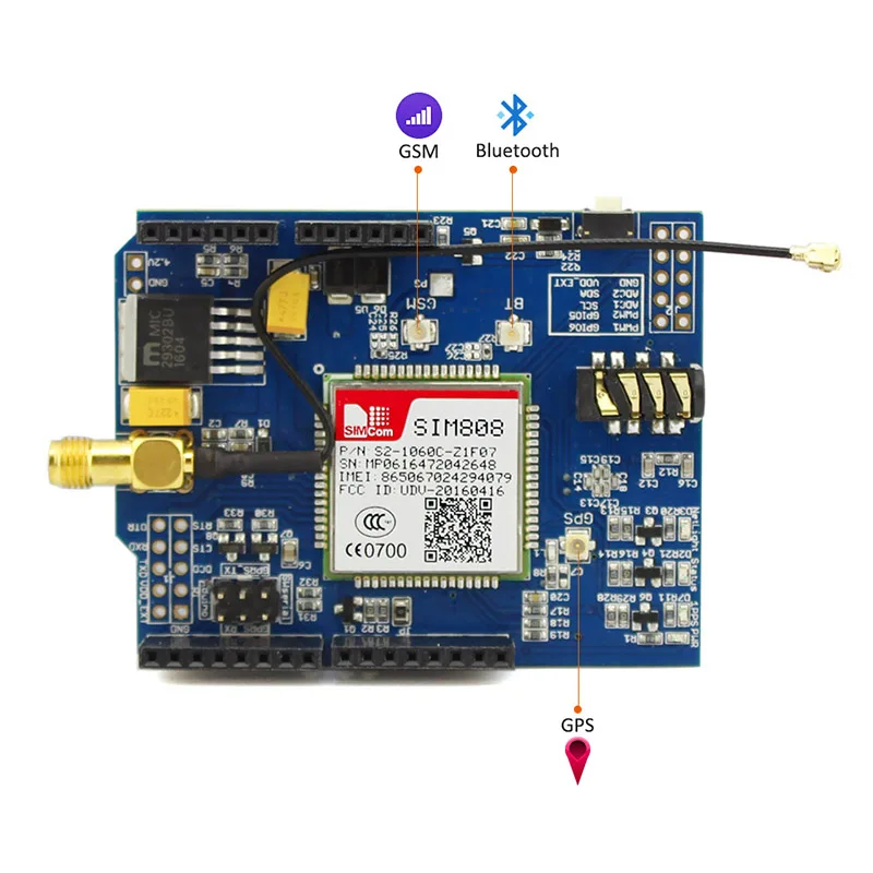 Elecrow SIM808 Bluetooth GSM GPS Shield for Arduino SIMCOM Quad-Band Sim808 GSM/GPS/BT Module 3 in 1 Developed Board 3 Antennas